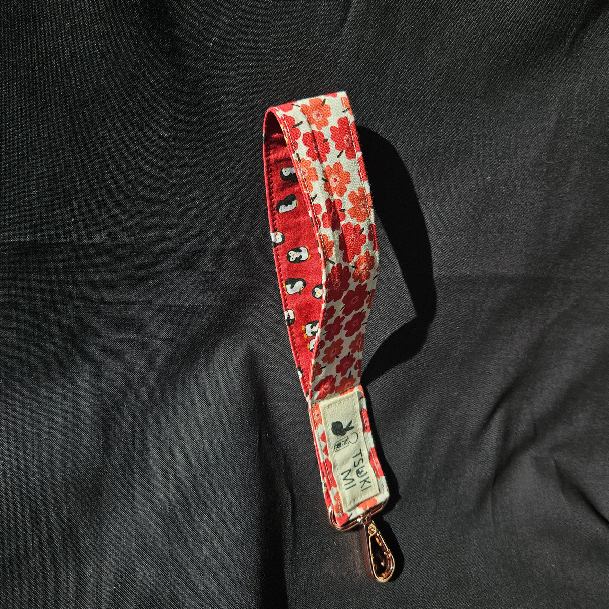 Intérieur du porte-clés en tissu pingouins rouge
